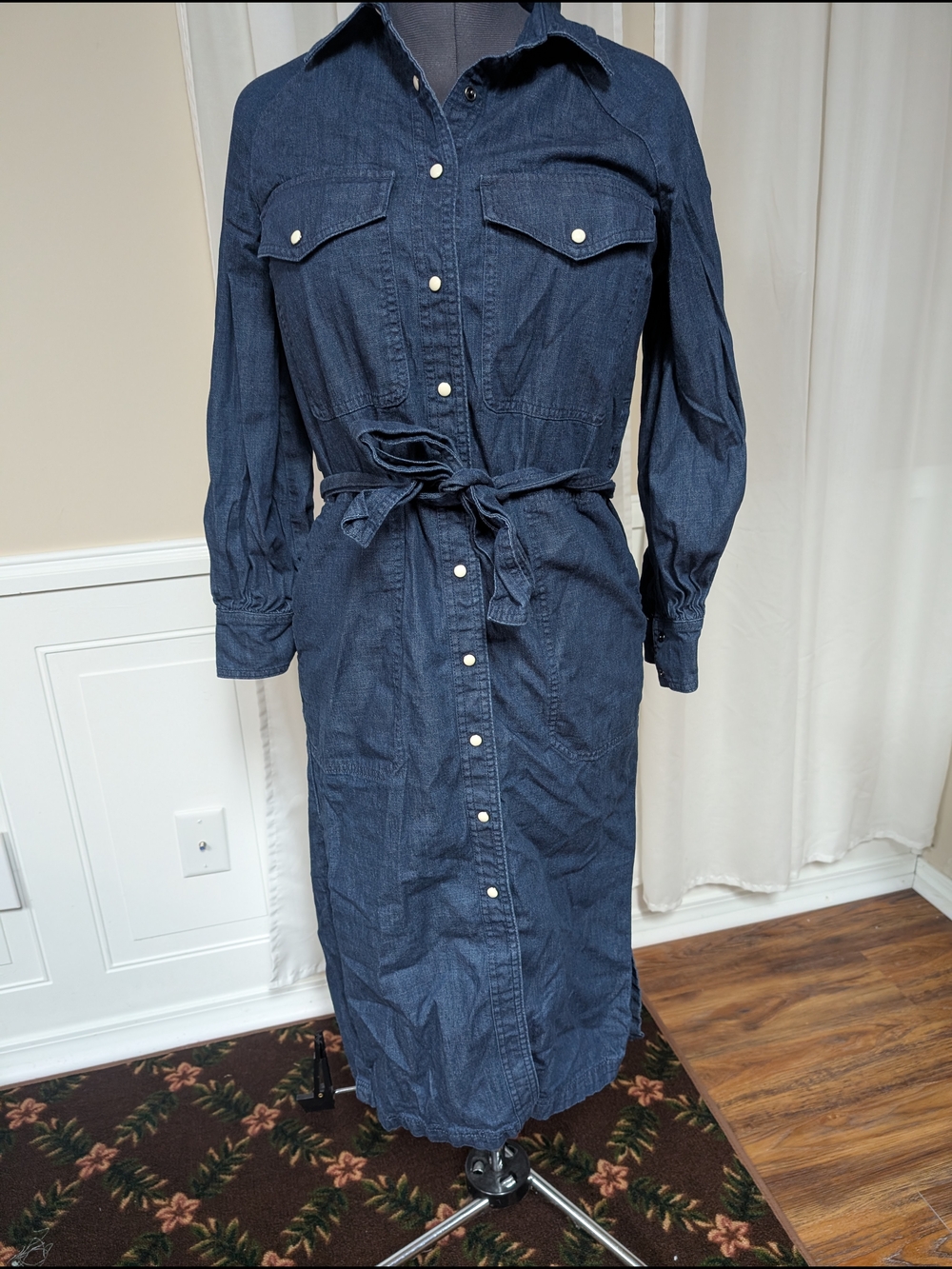 Banana Republic Factory Navy Denim Midi Shirt Dress with Waist Tie